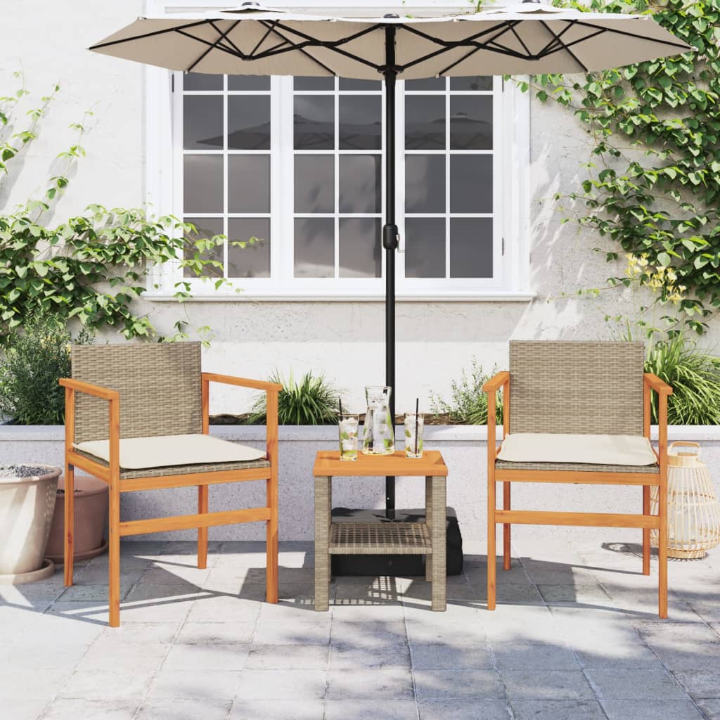 Sedie Giardino con Cuscini 2 pz Beige Polyrattan Legno Massello | homemem39