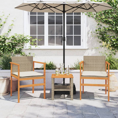 Sedie Giardino con Cuscini 2 pz Beige Polyrattan Legno Massello | homemem39