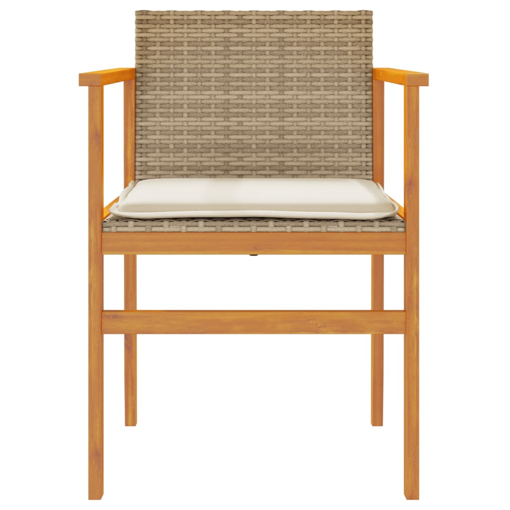 Sedie Giardino con Cuscini 2 pz Beige Polyrattan Legno Massello | homemem39