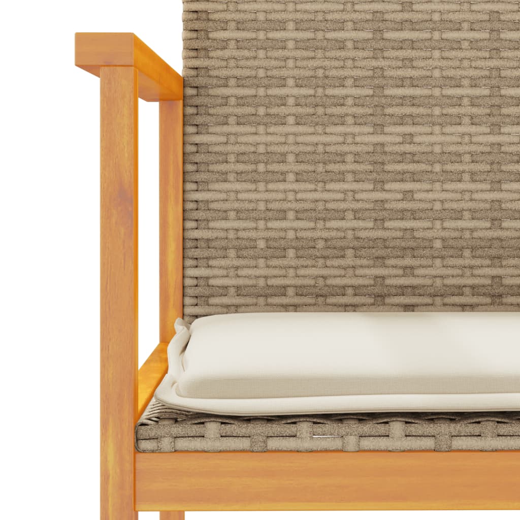 Sedie Giardino con Cuscini 2 pz Beige Polyrattan Legno Massello | homemem39