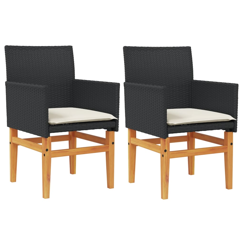 Sedie Giardino con Cuscini 2pz Nere Polyrattan e Legno Massello | homemem39