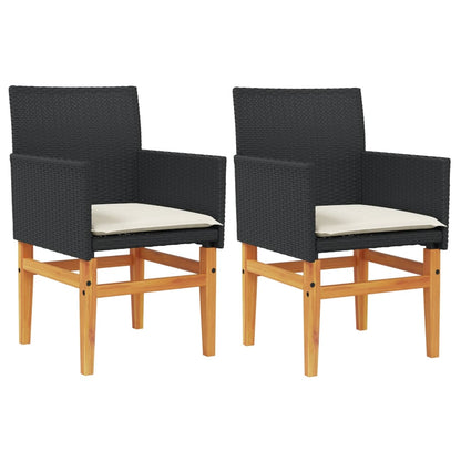 Sedie Giardino con Cuscini 2pz Nere Polyrattan e Legno Massello | homemem39