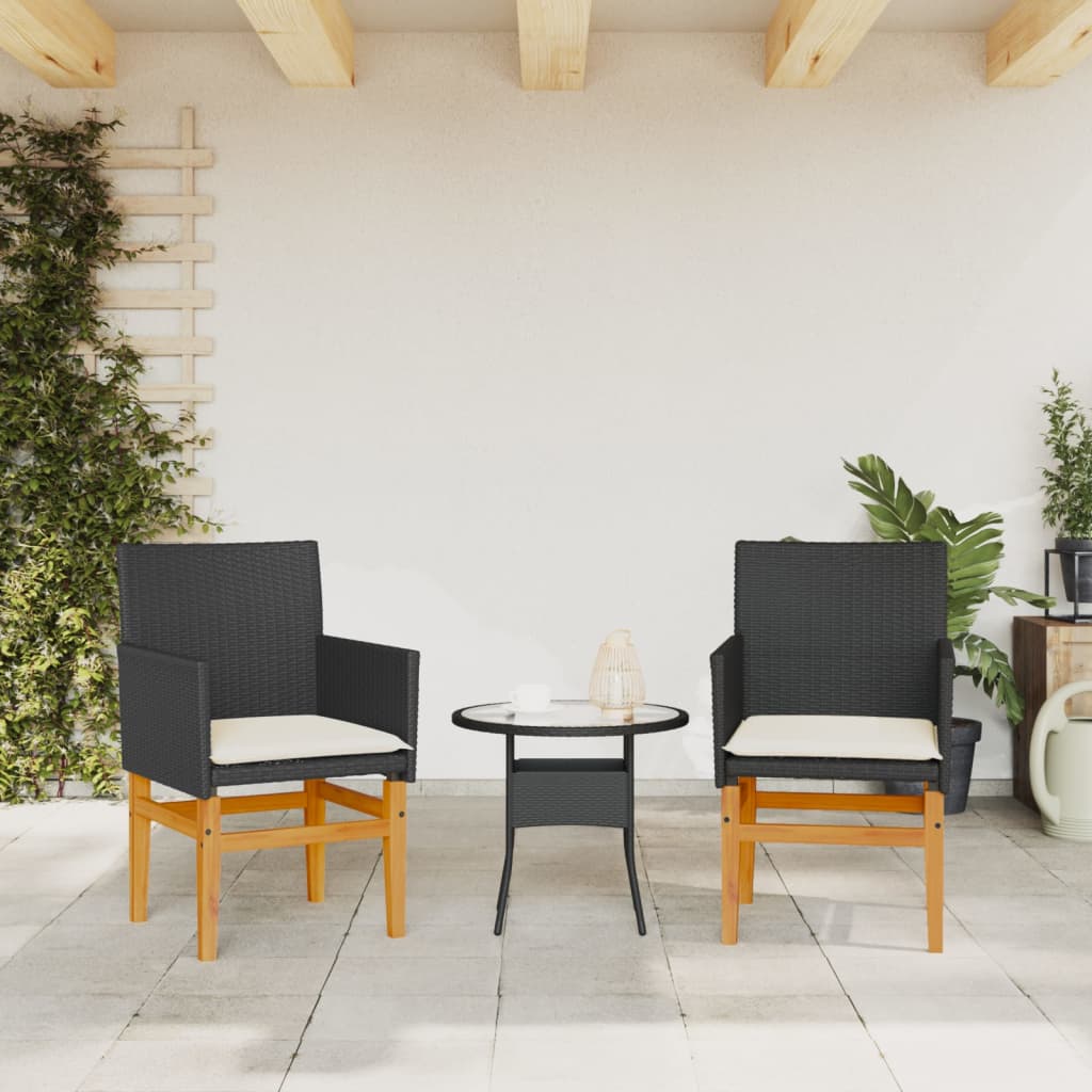 Sedie Giardino con Cuscini 2pz Nere Polyrattan e Legno Massello | homemem39