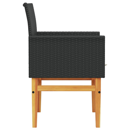 Sedie Giardino con Cuscini 2pz Nere Polyrattan e Legno Massello | homemem39