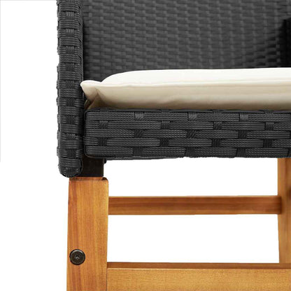 Sedie Giardino con Cuscini 2pz Nere Polyrattan e Legno Massello | homemem39