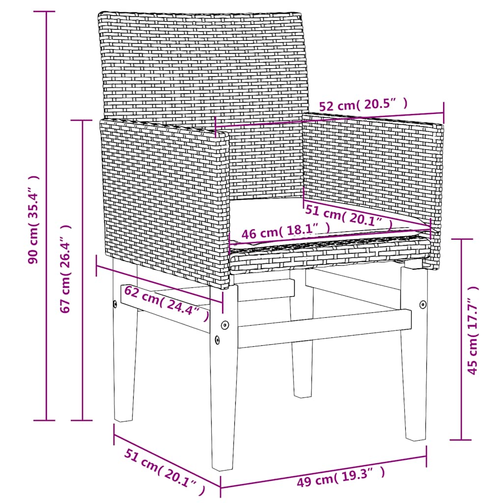 Sedie Giardino con Cuscini 2pz Nere Polyrattan e Legno Massello | homemem39