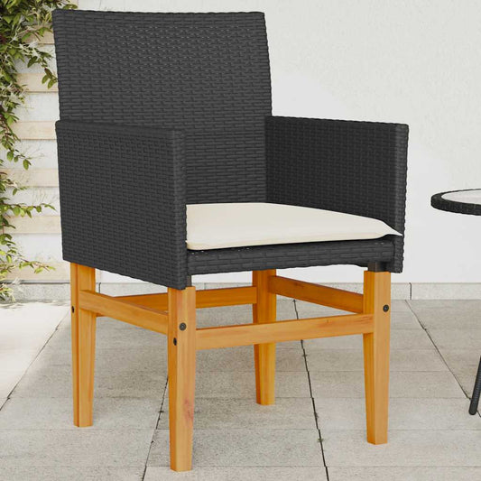 Sedie Giardino con Cuscini 2pz Nere Polyrattan e Legno Massello | homemem39