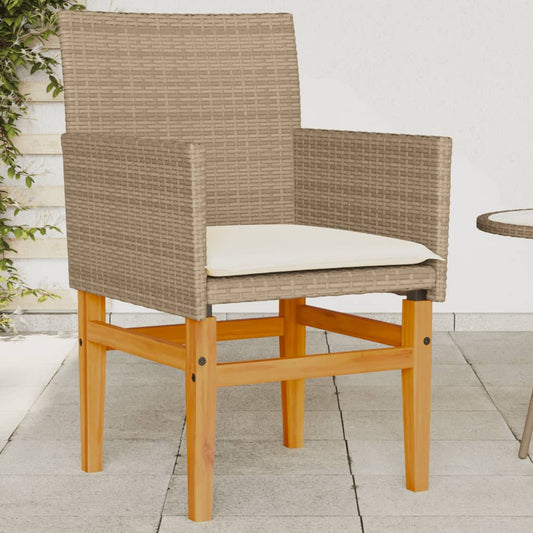 Sedie Giardino con Cuscini 2 pz Beige Polyrattan Legno Massello - homemem39