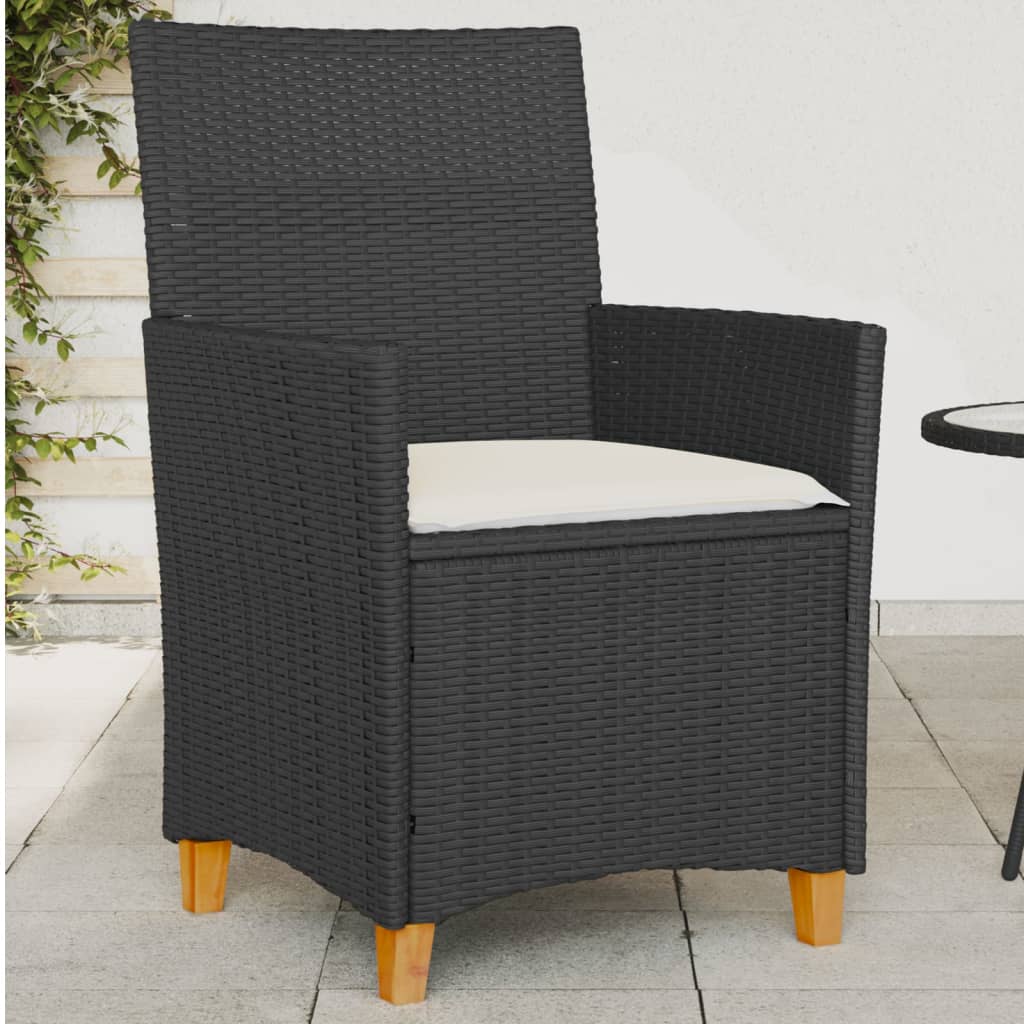 Sedie Giardino con Cuscini 2pz Nere Polyrattan e Legno Massello - homemem39
