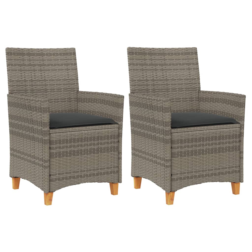 Sedie Giardino con Cuscini 2pz Grigie Polyrattan Legno Massello | homemem39