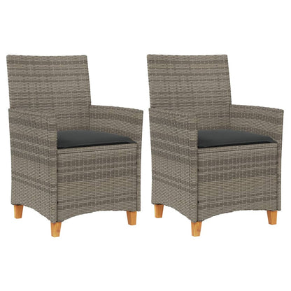 Sedie Giardino con Cuscini 2pz Grigie Polyrattan Legno Massello | homemem39