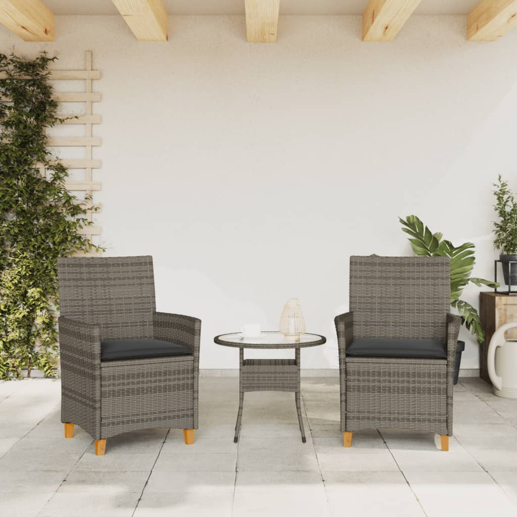 Sedie Giardino con Cuscini 2pz Grigie Polyrattan Legno Massello - homemem39