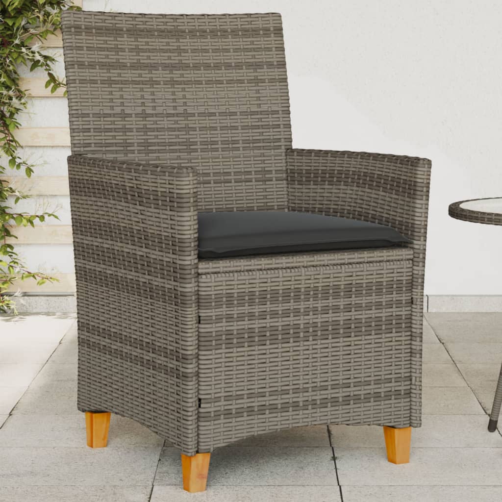 Sedie Giardino con Cuscini 2pz Grigie Polyrattan Legno Massello | homemem39