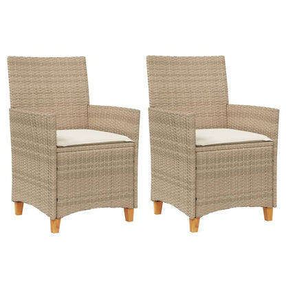 Sedie Giardino con Cuscini 2 pz Beige Polyrattan Legno Massello | homemem39