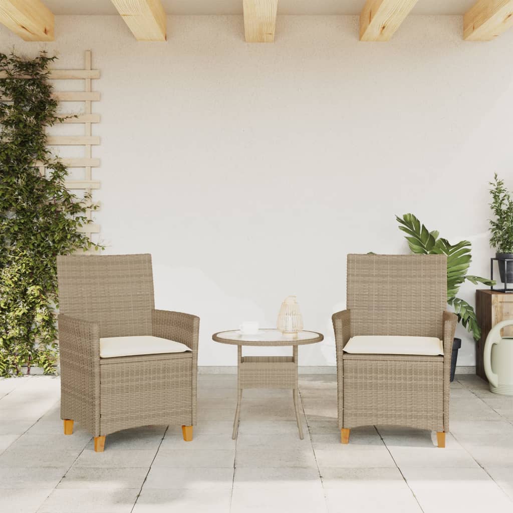 Sedie Giardino con Cuscini 2 pz Beige Polyrattan Legno Massello | homemem39