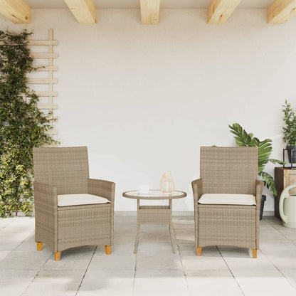 Sedie Giardino con Cuscini 2 pz Beige Polyrattan Legno Massello | homemem39