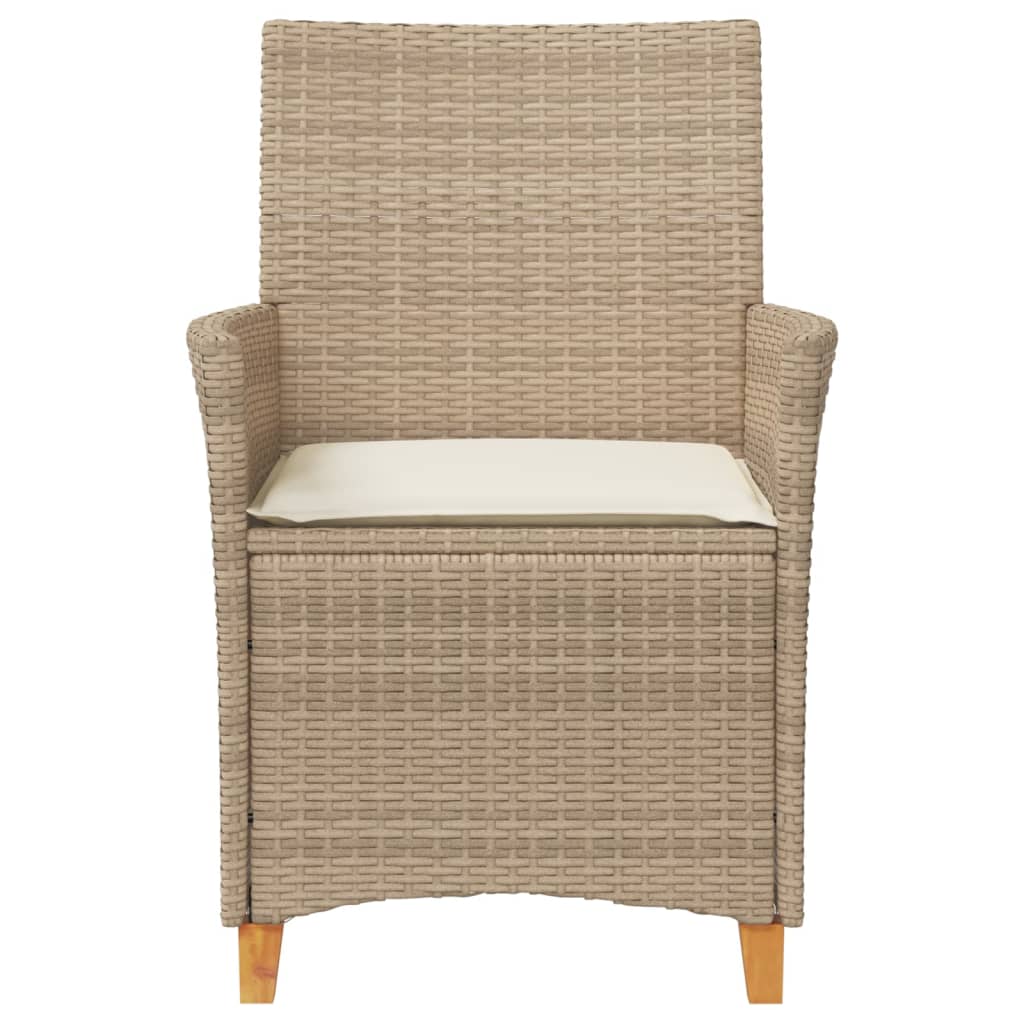 Sedie Giardino con Cuscini 2 pz Beige Polyrattan Legno Massello | homemem39
