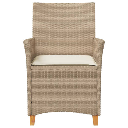 Sedie Giardino con Cuscini 2 pz Beige Polyrattan Legno Massello | homemem39