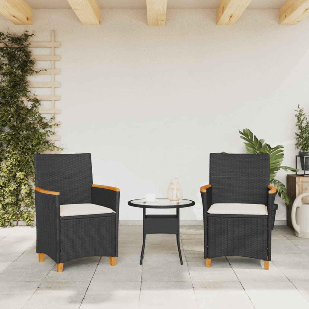 Sedie Giardino con Cuscini 2pz Nere Polyrattan e Legno Massello - homemem39