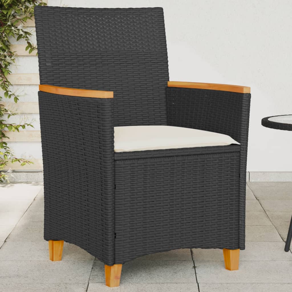 Sedie Giardino con Cuscini 2pz Nere Polyrattan e Legno Massello - homemem39
