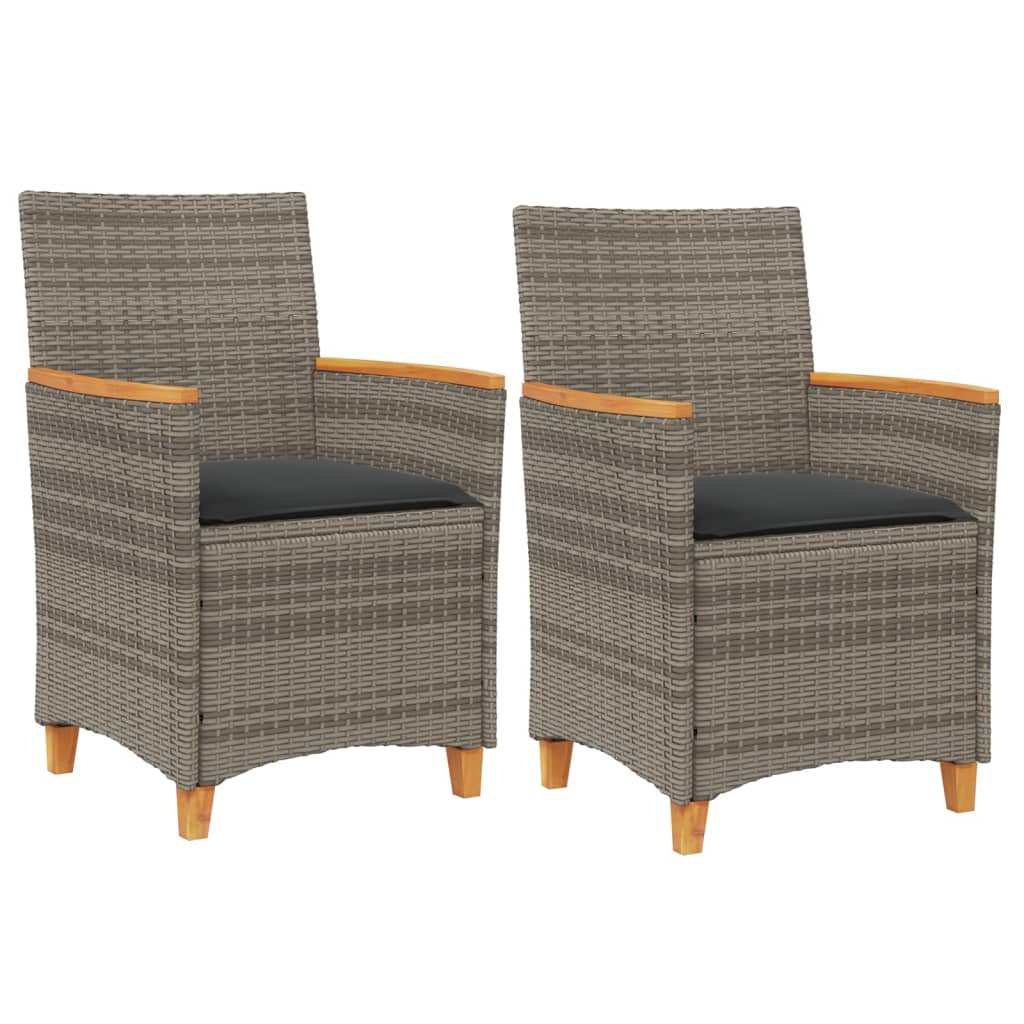 Sedie Giardino con Cuscini 2pz Grigie Polyrattan Legno Massello | homemem39