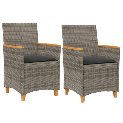 Sedie Giardino con Cuscini 2pz Grigie Polyrattan Legno Massello | homemem39