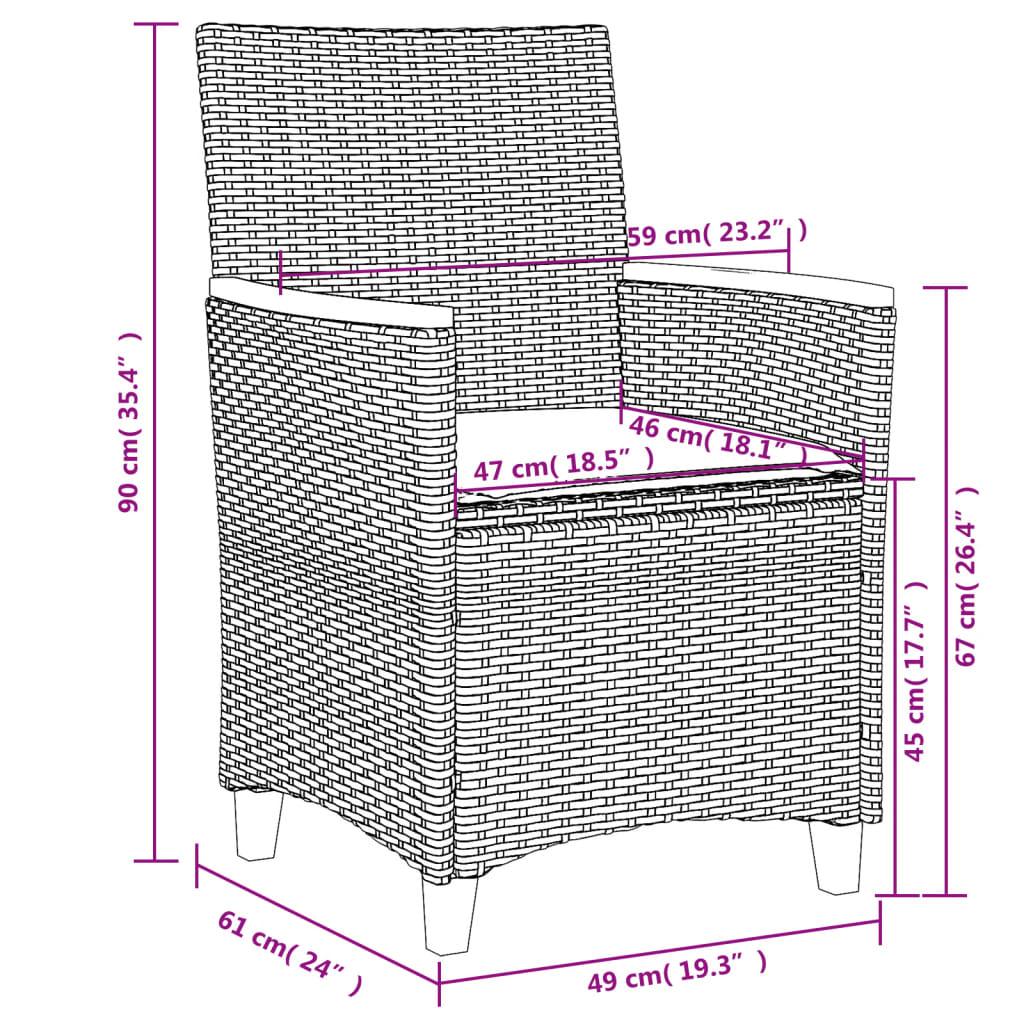 Sedie Giardino con Cuscini 2pz Grigie Polyrattan Legno Massello | homemem39