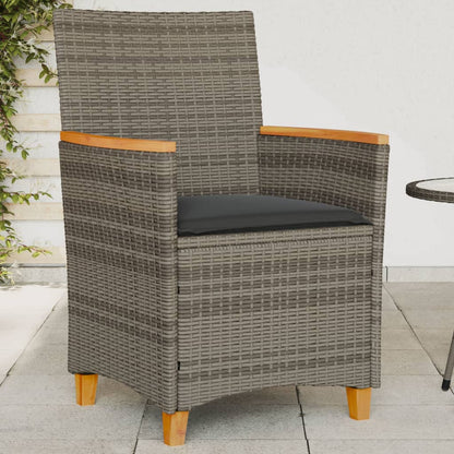 Sedie Giardino con Cuscini 2pz Grigie Polyrattan Legno Massello | homemem39