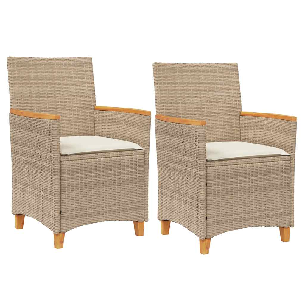 Sedie Giardino con Cuscini 2 pz Beige Polyrattan Legno Massello | homemem39