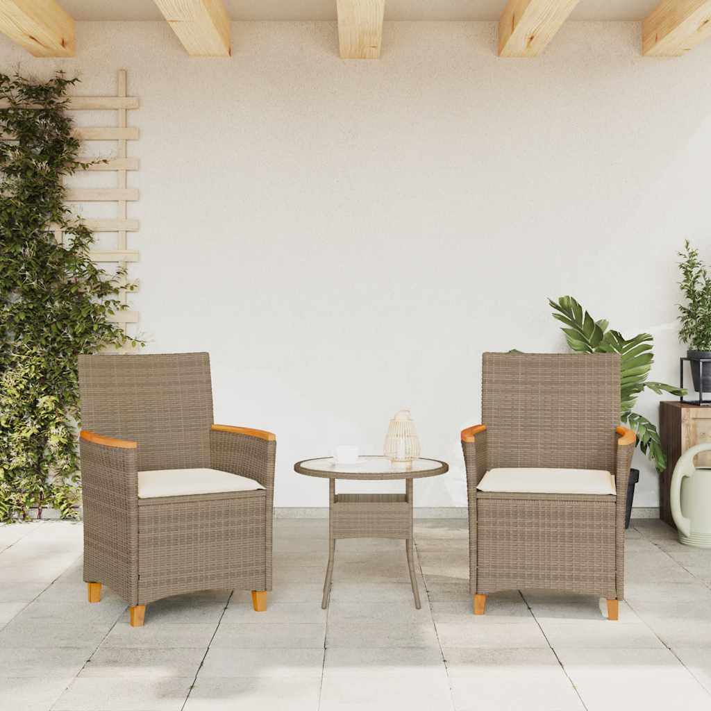 Sedie Giardino con Cuscini 2 pz Beige Polyrattan Legno Massello | homemem39