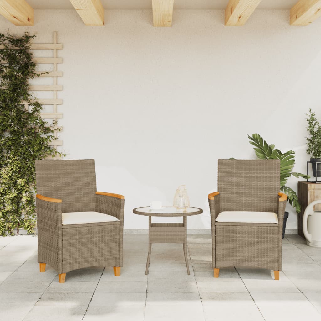 Sedie Giardino con Cuscini 2 pz Beige Polyrattan Legno Massello - homemem39