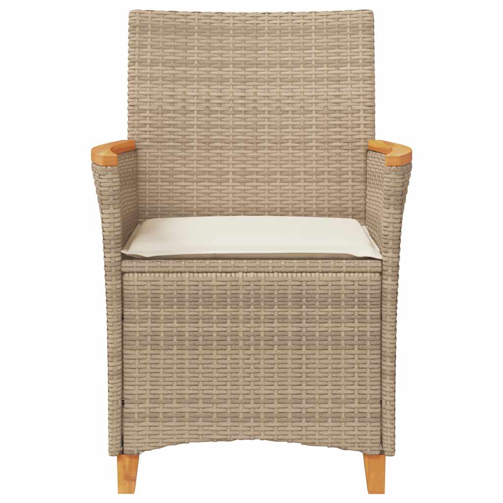 Sedie Giardino con Cuscini 2 pz Beige Polyrattan Legno Massello | homemem39