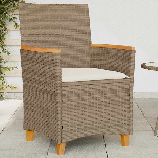 Sedie Giardino con Cuscini 2 pz Beige Polyrattan Legno Massello | homemem39