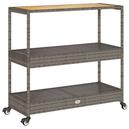 Carrello da Bar 3 Livelli Grigio Polyrattan e Massello Acacia - homemem39