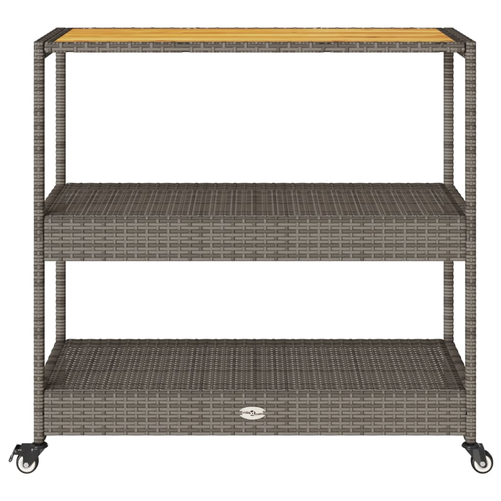 Carrello da Bar 3 Livelli Grigio Polyrattan e Massello Acacia - homemem39