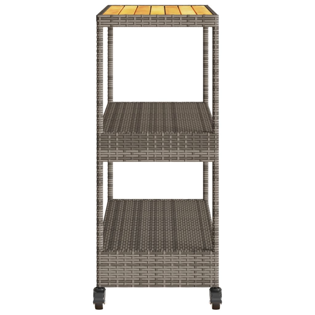 Carrello da Bar 3 Livelli Grigio Polyrattan e Massello Acacia - homemem39