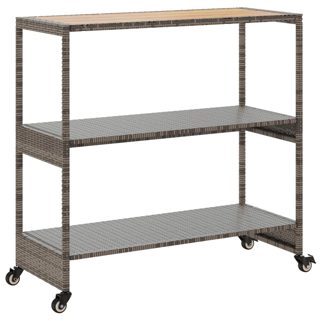 Carrello da Bar 3 Livelli Grigio Polyrattan e Massello Acacia - homemem39