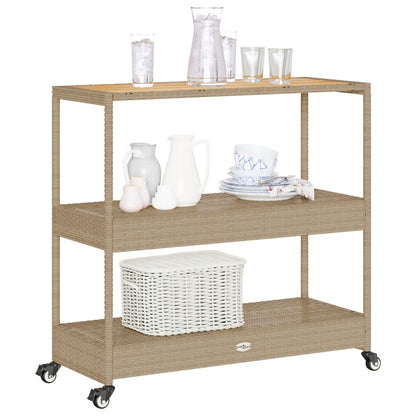 Carrello da Bar 3 Livelli Beige in Polyrattan e Massello Acacia - homemem39