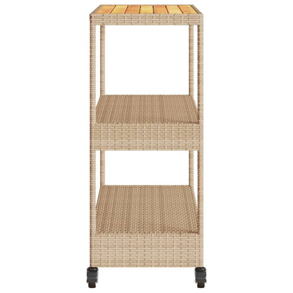 Carrello da Bar 3 Livelli Beige in Polyrattan e Massello Acacia - homemem39