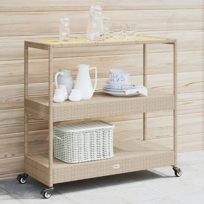 Carrello da Bar 3 Livelli Beige in Polyrattan e Massello Acacia - homemem39