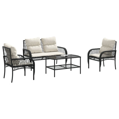 Set Divani da Giardino 4 pz con Cuscini Nero in Polyrattan | homemem39