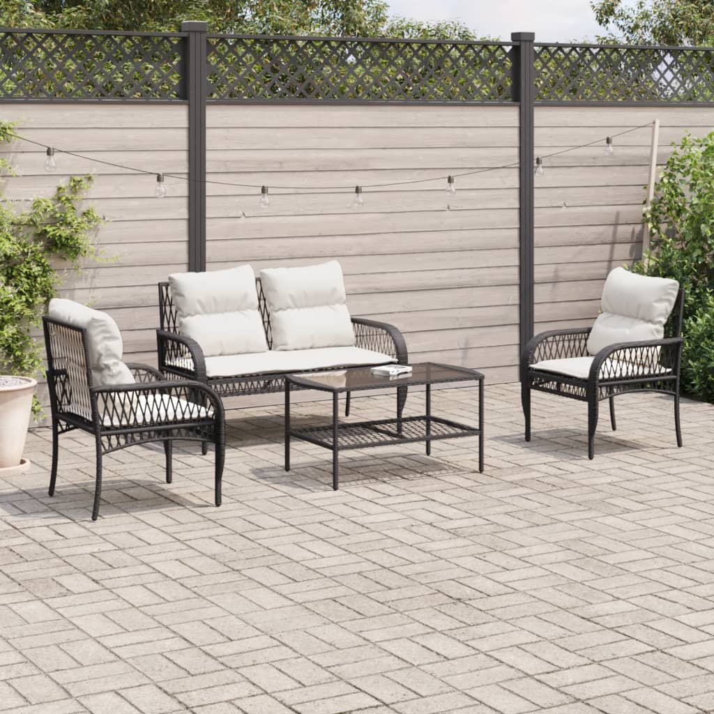 Set Divani da Giardino 4 pz con Cuscini Nero in Polyrattan | homemem39