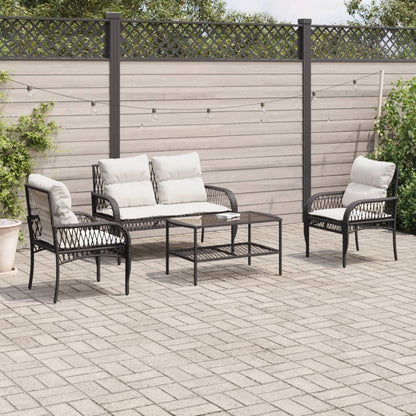 Set Divani da Giardino 4 pz con Cuscini Nero in Polyrattan | homemem39