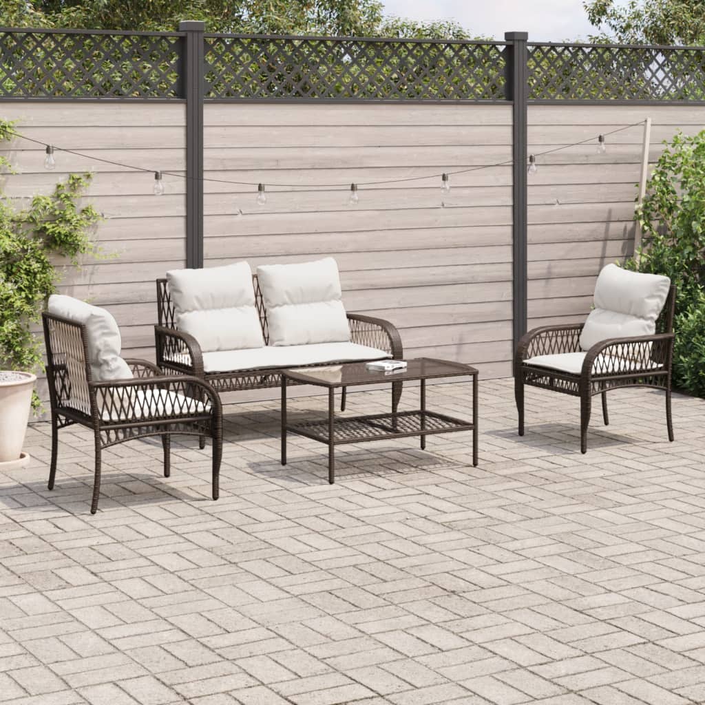 Set Divano da Giardino 4 pz con Cuscini Marrone in Polyrattan | homemem39