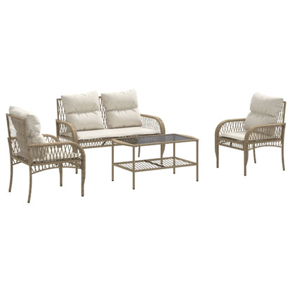 Set Divano da Giardino 4 pz con Cuscini Beige in Polyrattan - homemem39