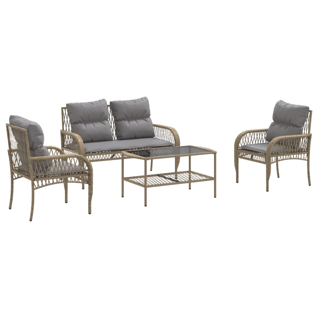 Set Divano da Giardino 4 pz con Cuscini in Polyrattan