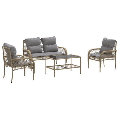 Set Divano da Giardino 4 pz con Cuscini in Polyrattan