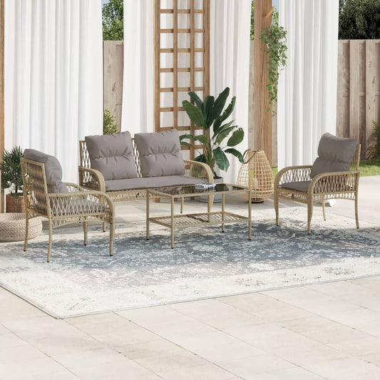 Set Divano da Giardino 4 pz con Cuscini Beige in Polyrattan - homemem39