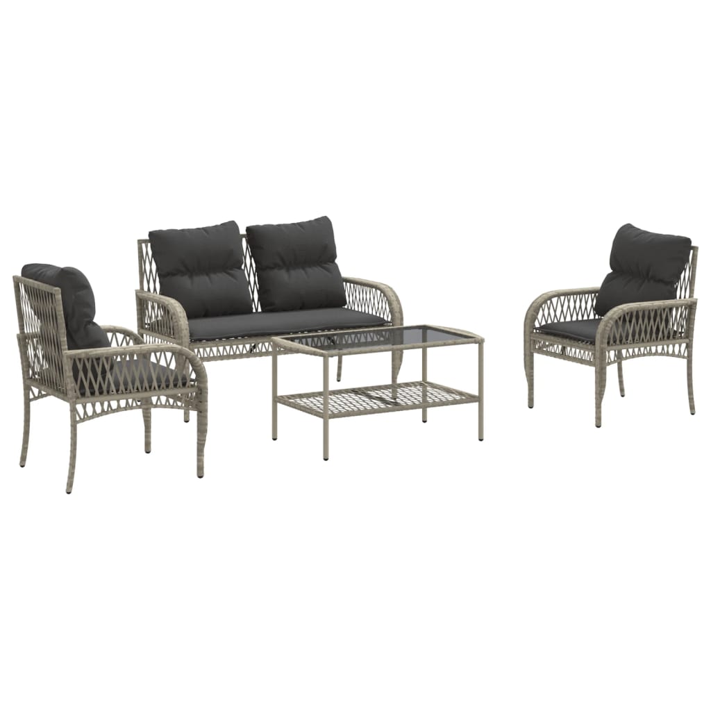 Set Divano da Giardino 4pz con Cuscini Grigio Chiaro Polyrattan | homemem39