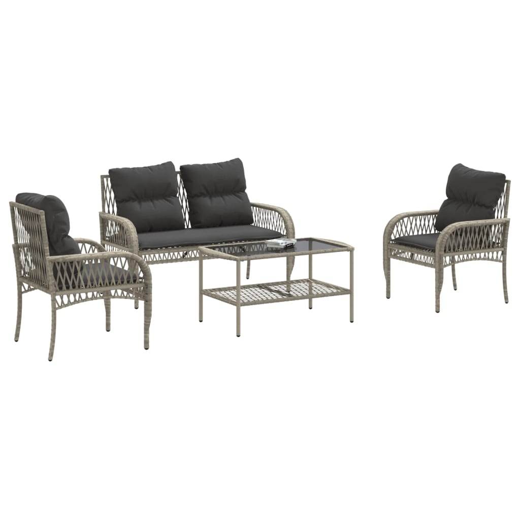 Set Divano da Giardino 4pz con Cuscini Grigio Chiaro Polyrattan | homemem39